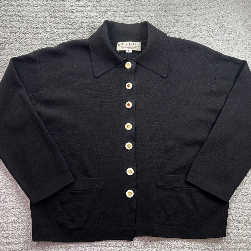 vintage 90s St John by Marie Gray Santana knit collared cardigan Sz 6 flaw y2k